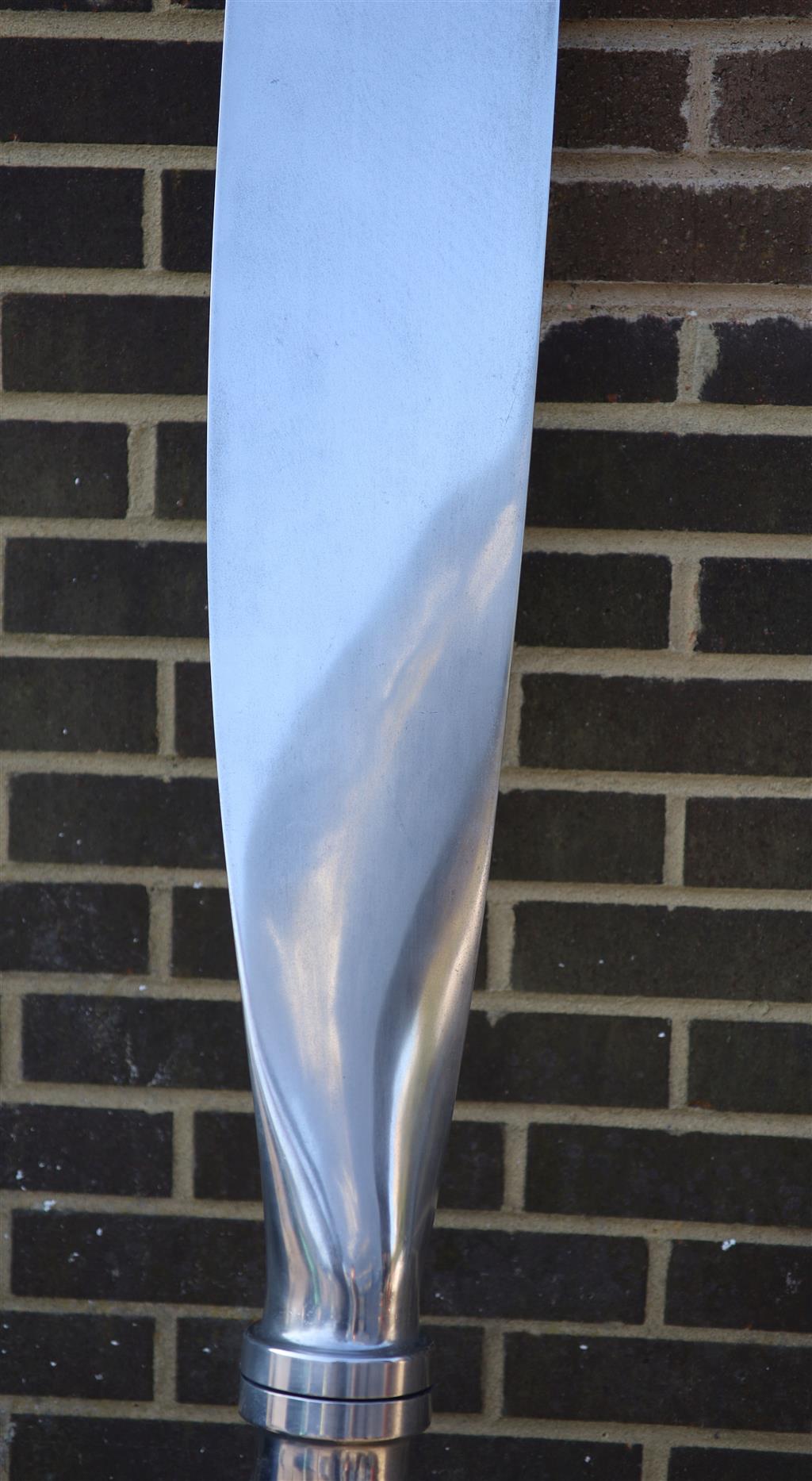 An aluminium propellor ornament, length 228cm